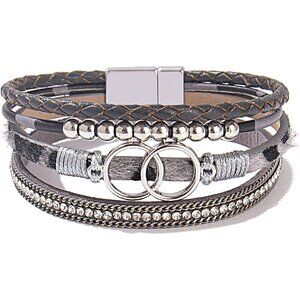Leather Boho Wrap Bracelets Stackable Infinity Bangle Jewelry Gift for Women